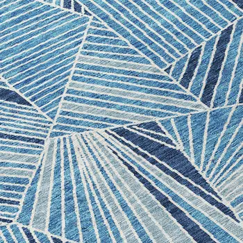 8' X 10' Blue And Teal Blue Geometric Washable Indoor Outdoor Area Rug