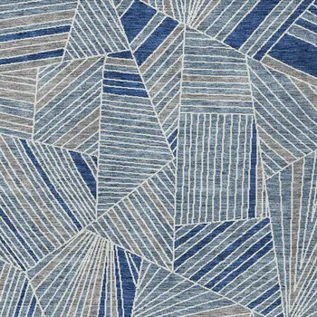5' X 8' Denim Blue Gray And Ivory Geometric Washable Indoor Outdoor Area Rug