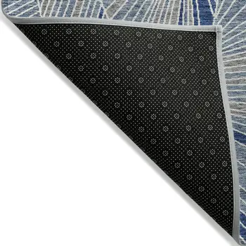 8' X 10' Denim Blue Gray And Ivory Geometric Washable Indoor Outdoor Area Rug
