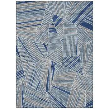 9' X 12' Denim Blue Gray And Ivory Geometric Washable Indoor Outdoor Area Rug
