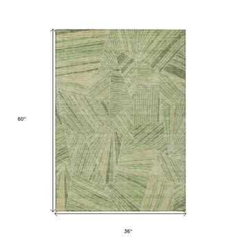 3' X 5' Green And Olive Green Geometric Washable Indoor Outdoor Area Rug