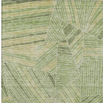 5' X 8' Green And Olive Green Geometric Washable Indoor Outdoor Area Rug
