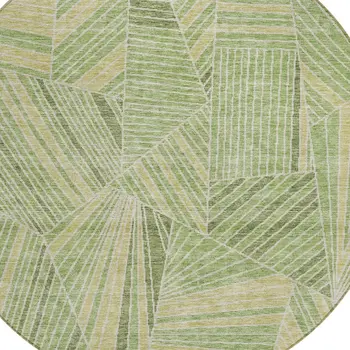 8' Green And Olive Green Round Geometric Washable Indoor Outdoor Area Rug