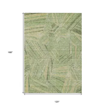 10' X 14' Green And Olive Green Geometric Washable Indoor Outdoor Area Rug
