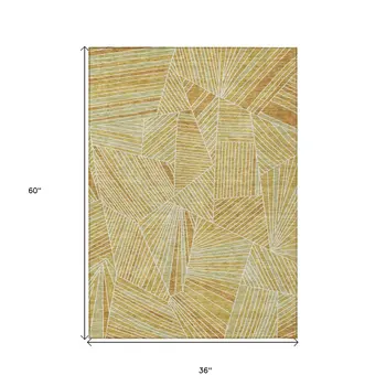 3' X 5' Gold Copper And Brown Geometric Washable Indoor Outdoor Area Rug