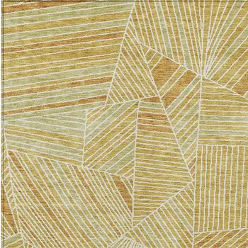 3' X 5' Gold Copper And Brown Geometric Washable Indoor Outdoor Area Rug