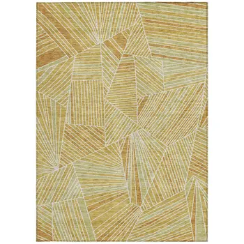 5' X 8' Gold Copper And Brown Geometric Washable Indoor Outdoor Area Rug