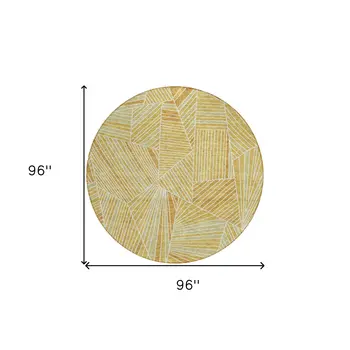 8' Gold Copper And Brown Round Geometric Washable Indoor Outdoor Area Rug