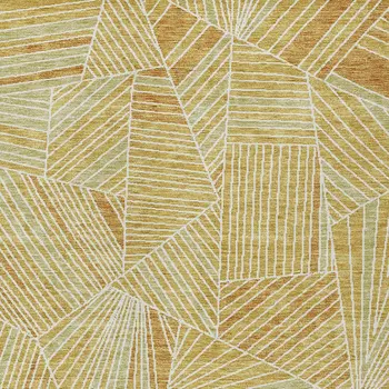 9' X 12' Gold Copper And Brown Geometric Washable Indoor Outdoor Area Rug