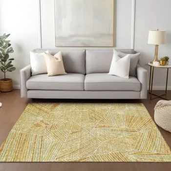 10' X 14' Gold Copper And Brown Geometric Washable Indoor Outdoor Area Rug