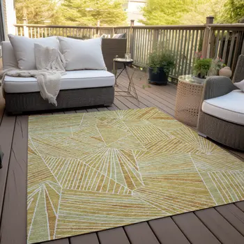 10' X 14' Gold Copper And Brown Geometric Washable Indoor Outdoor Area Rug