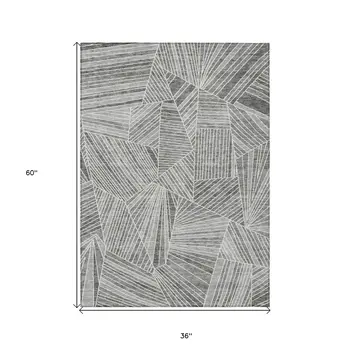 3' X 5' Gray And Ivory Geometric Washable Indoor Outdoor Area Rug