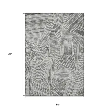 5' X 8' Gray And Ivory Geometric Washable Indoor Outdoor Area Rug