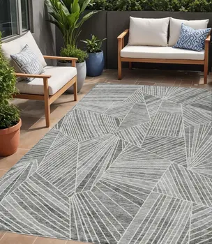 5' X 8' Gray And Ivory Geometric Washable Indoor Outdoor Area Rug