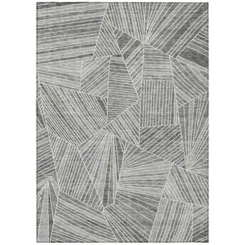 5' X 8' Gray And Ivory Geometric Washable Indoor Outdoor Area Rug