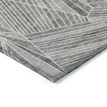 5' X 8' Gray And Ivory Geometric Washable Indoor Outdoor Area Rug