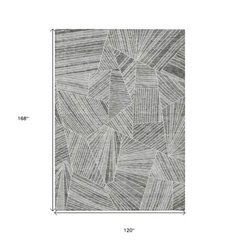 10' X 14' Gray And Ivory Geometric Washable Indoor Outdoor Area Rug