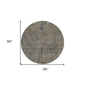 8' Brown Black And Gray Round Geometric Washable Indoor Outdoor Area Rug