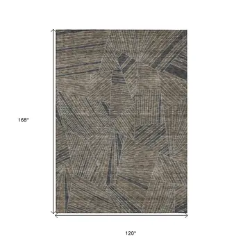 10' X 14' Brown Black And Gray Geometric Washable Indoor Outdoor Area Rug