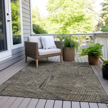 10' X 14' Brown Black And Gray Geometric Washable Indoor Outdoor Area Rug