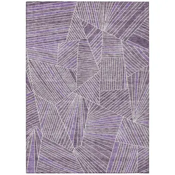 5' X 8' Purple And Ivory Geometric Washable Indoor Outdoor Area Rug