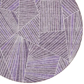 8' Purple And Ivory Round Geometric Washable Indoor Outdoor Area Rug