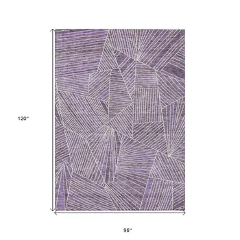 8' X 10' Purple And Ivory Geometric Washable Indoor Outdoor Area Rug