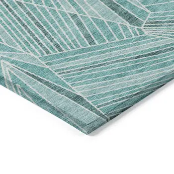3' X 5' Teal Blue And Ivory Geometric Washable Indoor Outdoor Area Rug