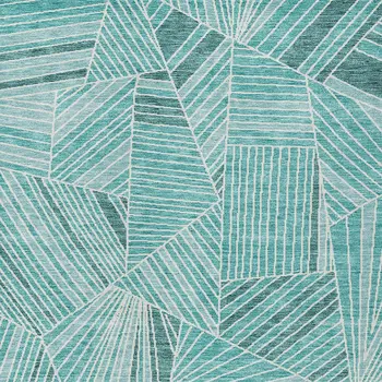 9' X 12' Teal Blue And Ivory Geometric Washable Indoor Outdoor Area Rug