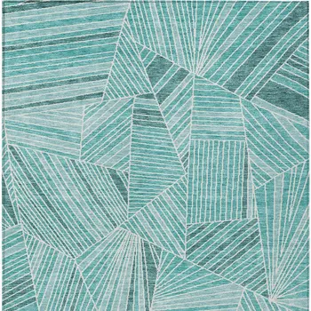 10' X 14' Teal Blue And Ivory Geometric Washable Indoor Outdoor Area Rug