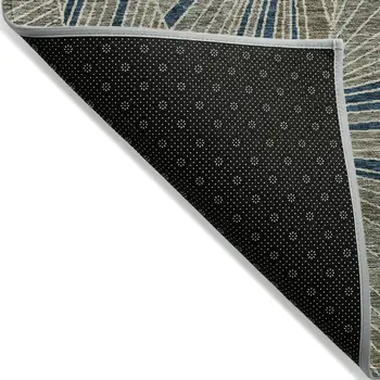 10' X 14' Taupe Blue And Beige Geometric Washable Indoor Outdoor Area Rug