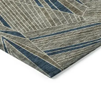 10' X 14' Taupe Blue And Beige Geometric Washable Indoor Outdoor Area Rug