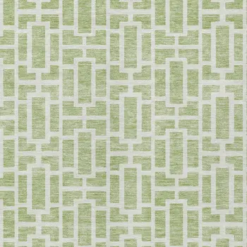 3' X 5' Artichoke Green And Ivory Geometric Washable Indoor Outdoor Area Rug