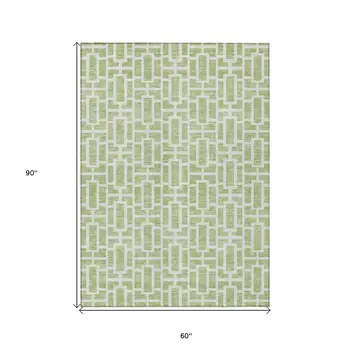 5' X 8' Artichoke Green And Ivory Geometric Washable Indoor Outdoor Area Rug