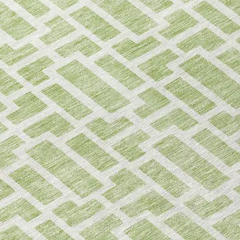 8' Artichoke Green And Ivory Round Geometric Washable Indoor Outdoor Area Rug