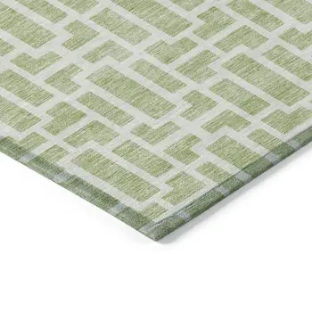 8' X 10' Artichoke Green And Ivory Geometric Washable Indoor Outdoor Area Rug
