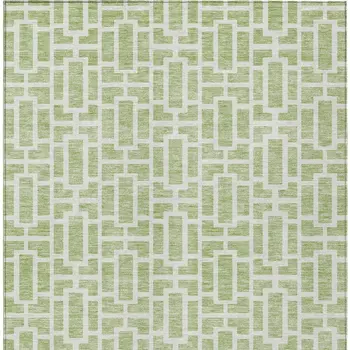 10' X 14' Artichoke Green And Ivory Geometric Washable Indoor Outdoor Area Rug