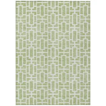 10' X 14' Artichoke Green And Ivory Geometric Washable Indoor Outdoor Area Rug