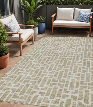 5' X 8' Beige And Brown Geometric Washable Indoor Outdoor Area Rug