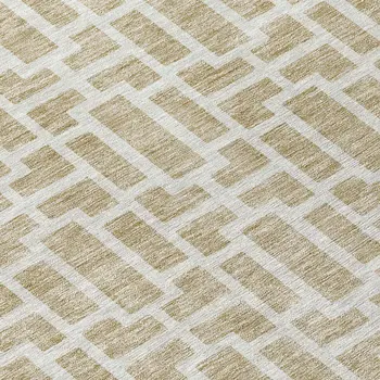 8' Beige And Brown Round Geometric Washable Indoor Outdoor Area Rug