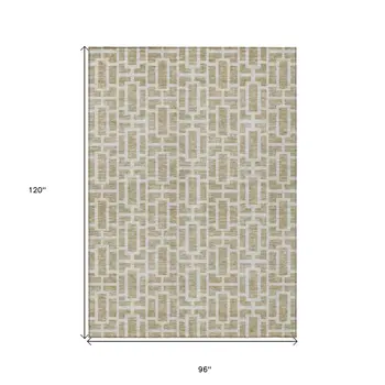 8' X 10' Beige And Brown Geometric Washable Indoor Outdoor Area Rug