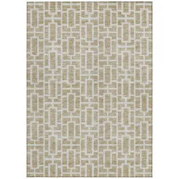 8' X 10' Beige And Brown Geometric Washable Indoor Outdoor Area Rug