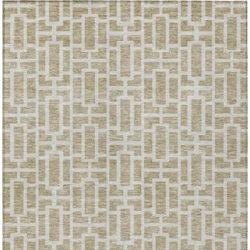 9' X 12' Beige And Brown Geometric Washable Indoor Outdoor Area Rug