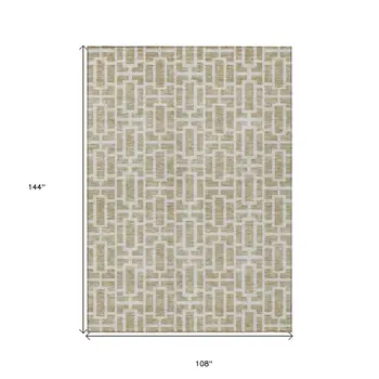 9' X 12' Beige And Brown Geometric Washable Indoor Outdoor Area Rug