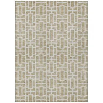 9' X 12' Beige And Brown Geometric Washable Indoor Outdoor Area Rug