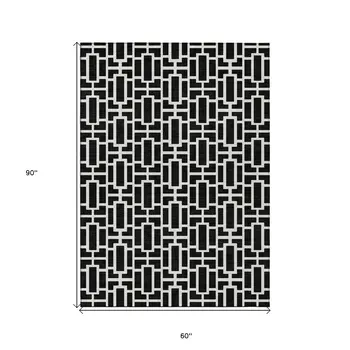 5' X 8' Black And Ivory Geometric Washable Indoor Outdoor Area Rug