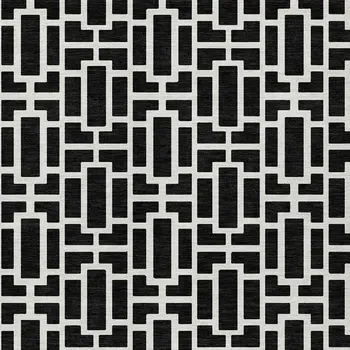 5' X 8' Black And Ivory Geometric Washable Indoor Outdoor Area Rug