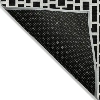 8' X 10' Black And Ivory Geometric Washable Indoor Outdoor Area Rug