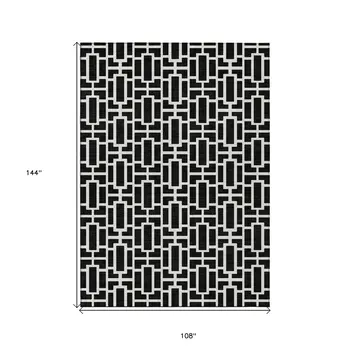9' X 12' Black And Ivory Geometric Washable Indoor Outdoor Area Rug