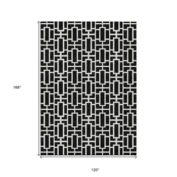 10' X 14' Black And Ivory Geometric Washable Indoor Outdoor Area Rug